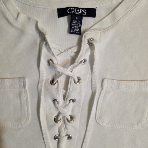 Chaps White Lace-Up Knit Short Sleeve Tee Sz M - Picture 2 of 6